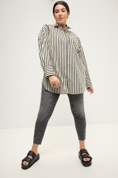 Hemdbluse, oversized, Streifen, Langarm