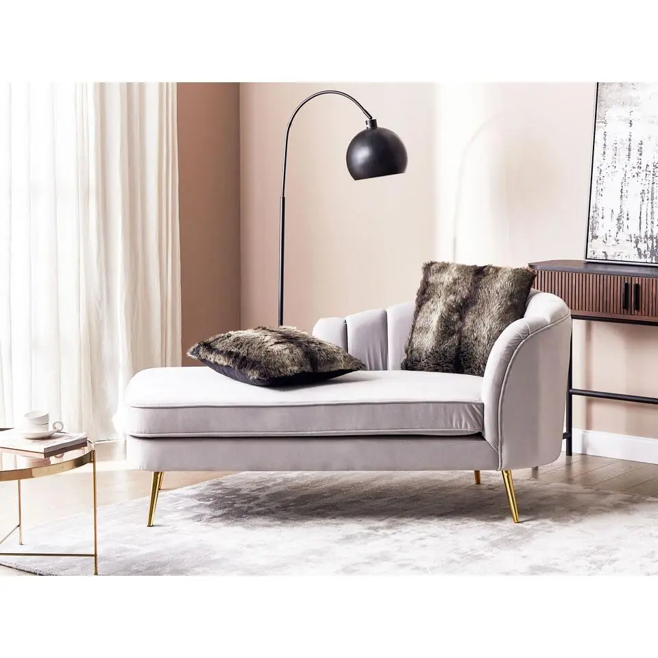 ALLIER - Chaise longue - Grijs - Linkerzijde - Fluweel