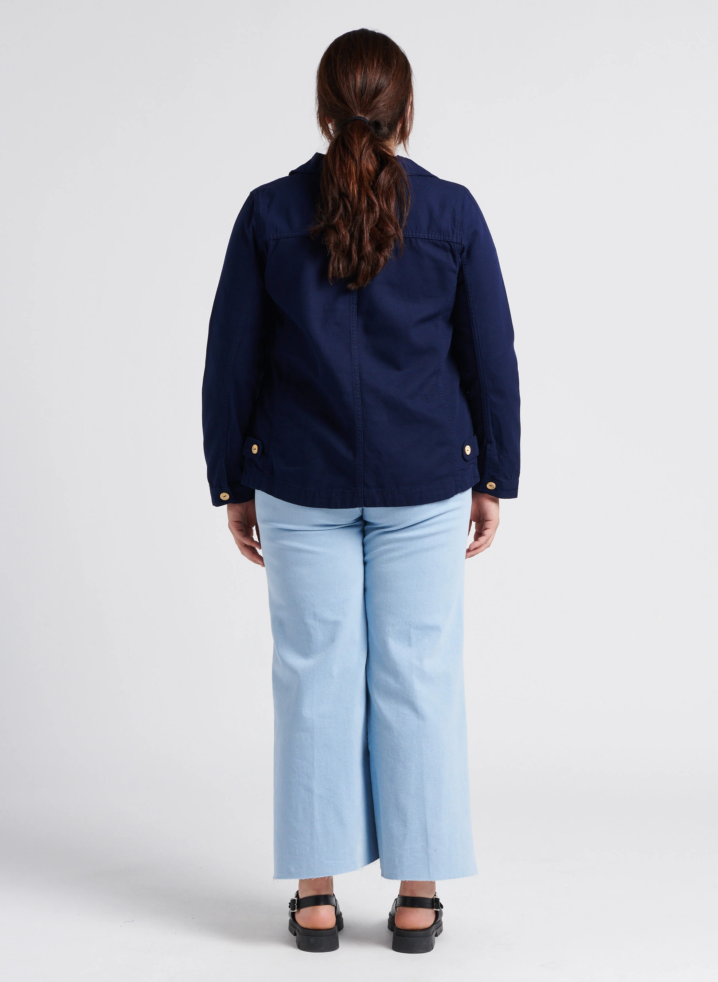 Jean taille haute à fentes en coton mélangé | Jean brut