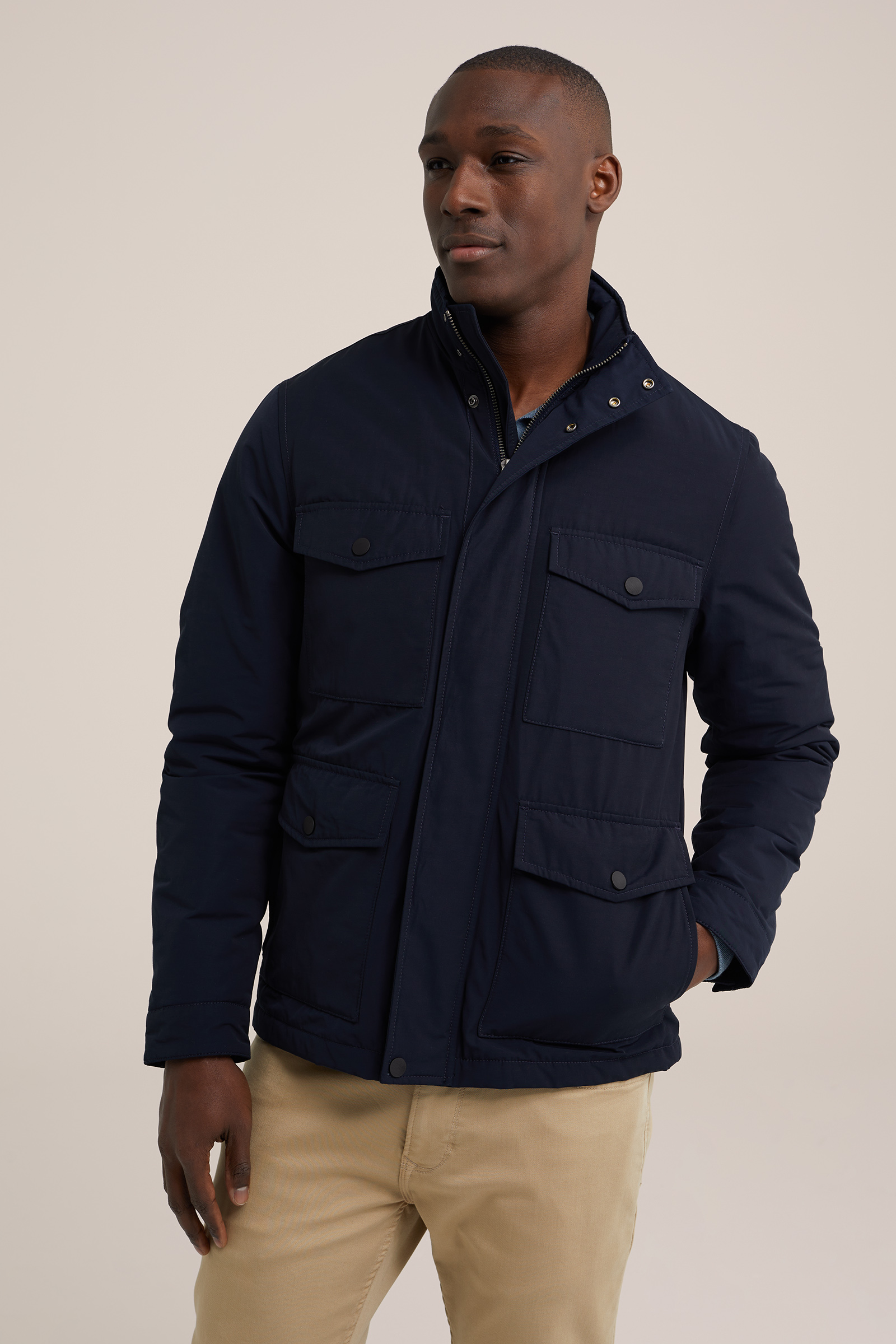 waterafstotend jack met opgestikte zakken WE Fashion Marineblauw