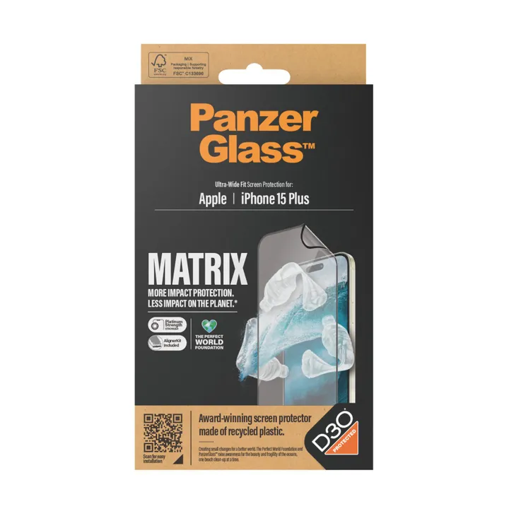 PanzerGlass™ | Ultra-Wide Fit - Skærmbeskyttelse til mobiltelefon - Matrix Protection | Apple iPhone 15 Plus