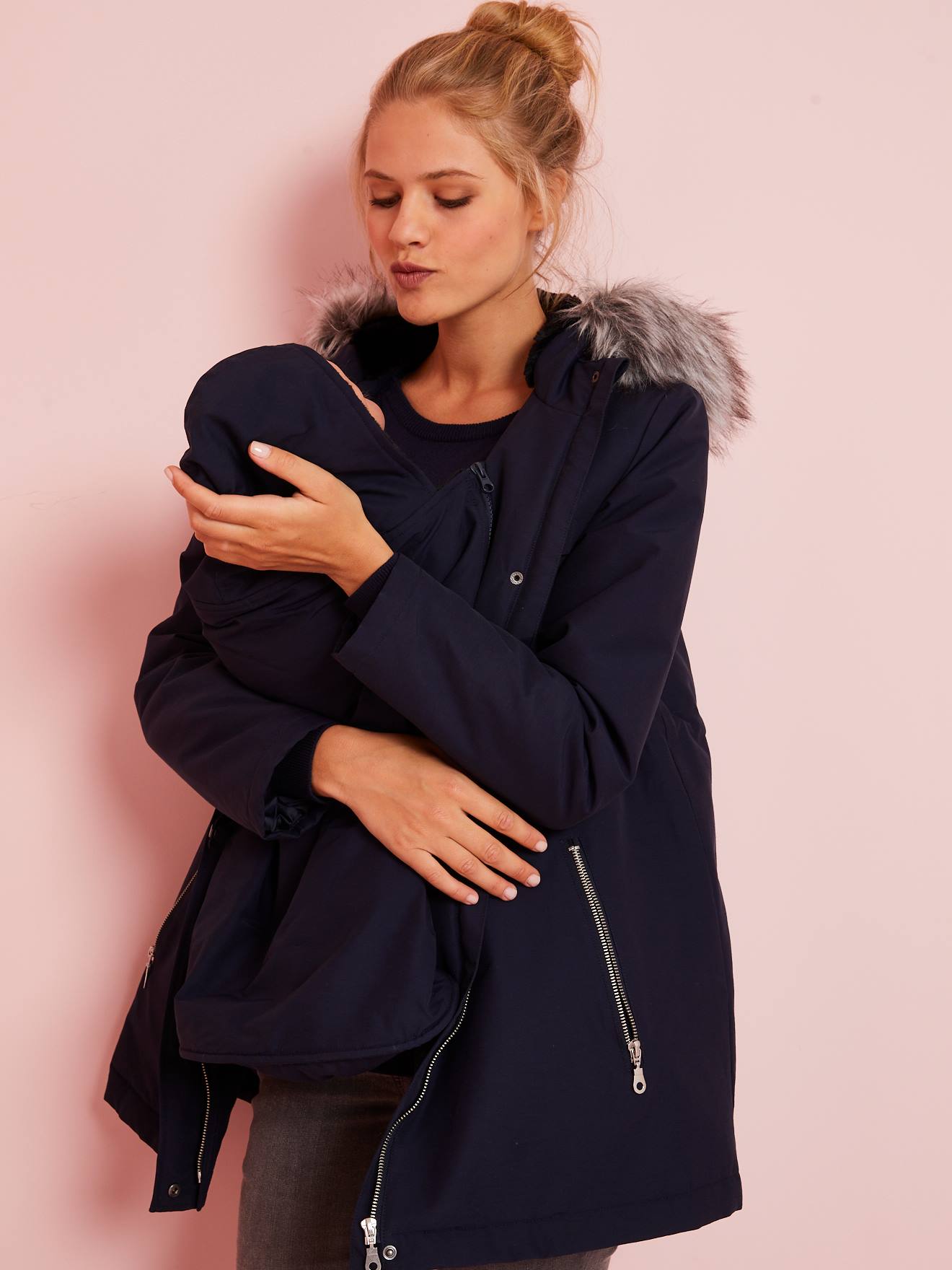 Parka evolutiva 3 em 1 para gravidez e pós-parto, cinza escuro