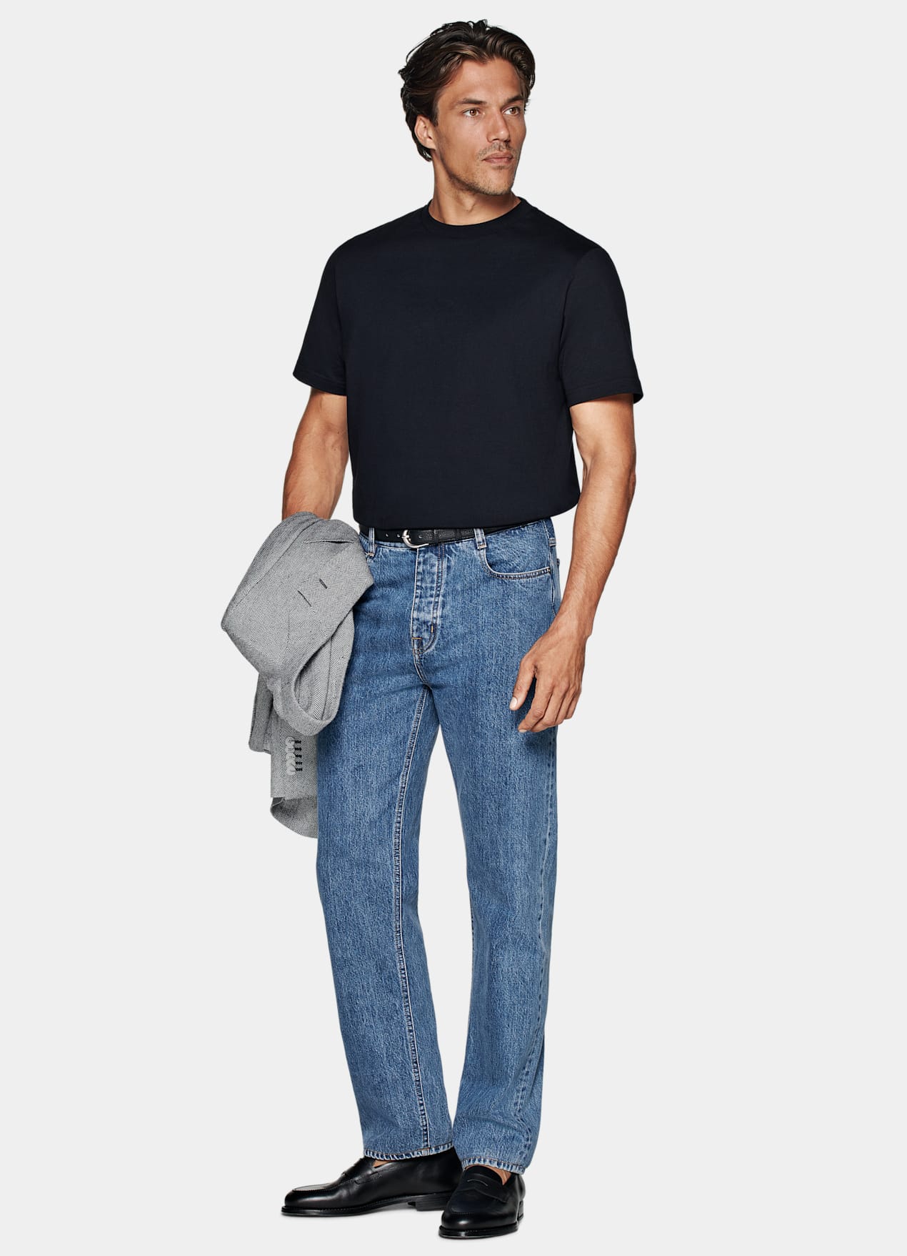 T-shirt col rond bleu marine