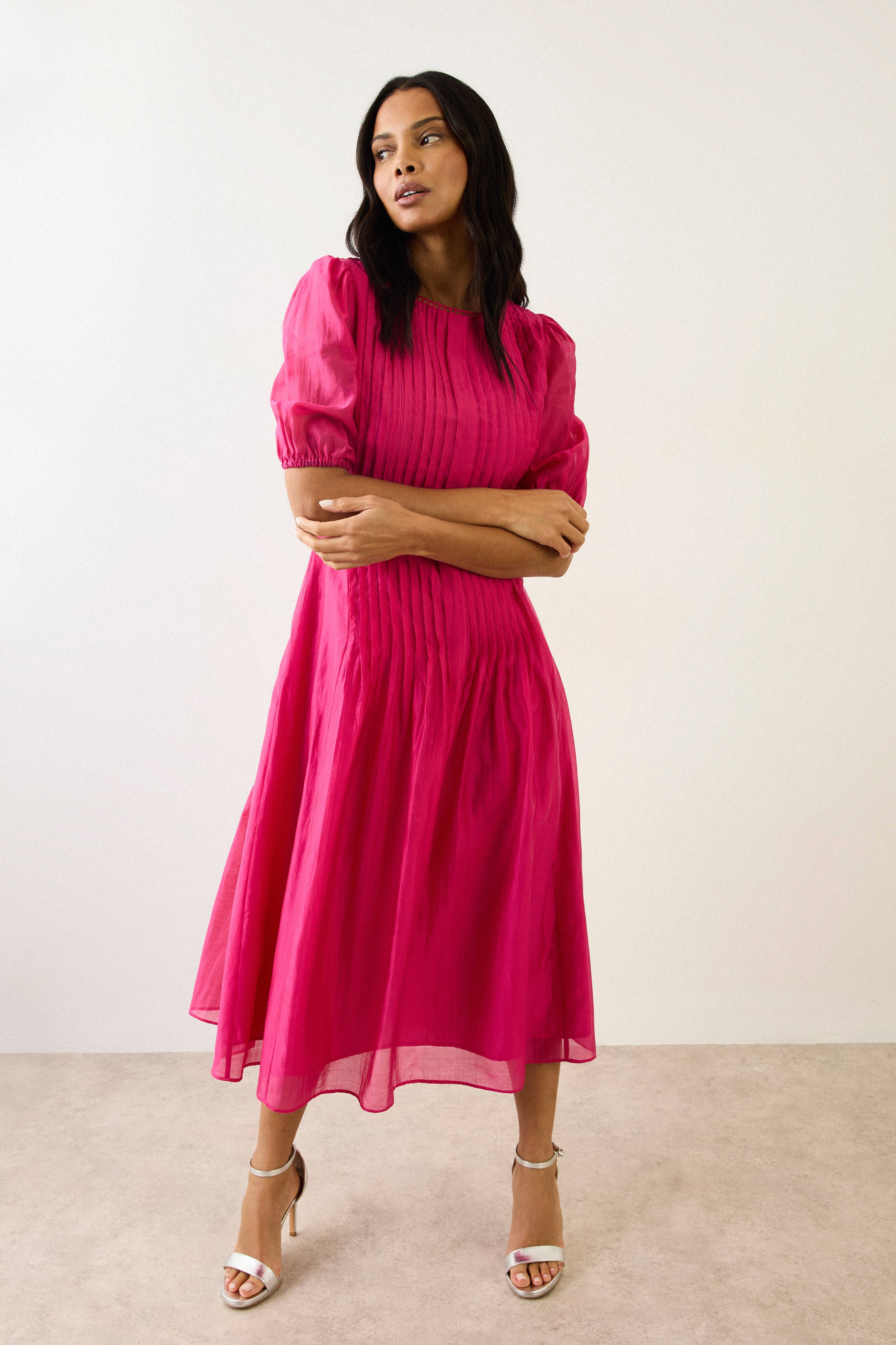 Wallis Robe Midi En Tencel Avec Détails De Plis Piqués