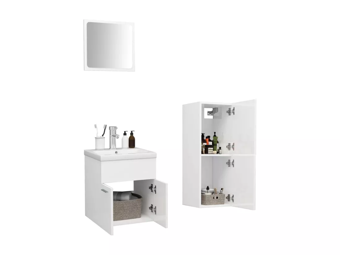 Ensemble de meubles de salle de bain Blanc brillant Aggloméré