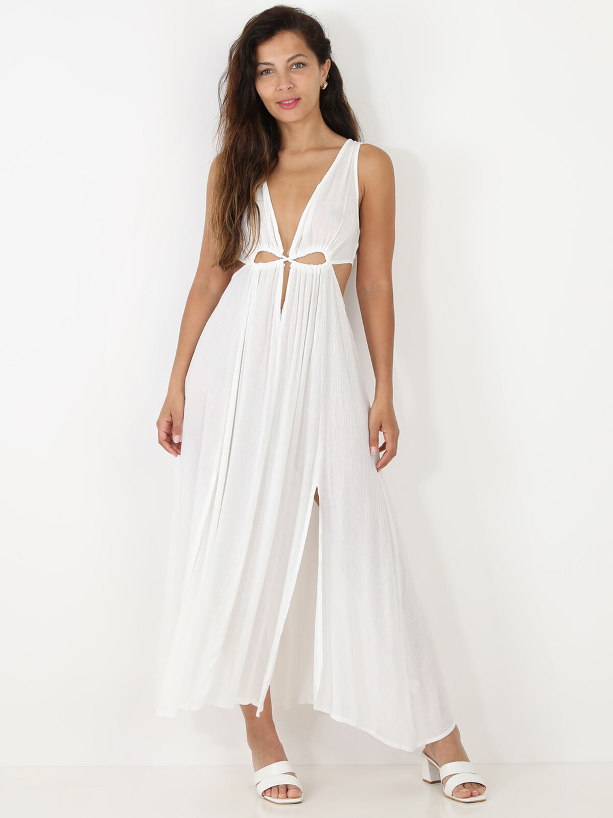 Robe longue à découpes et fentes- Blanc
