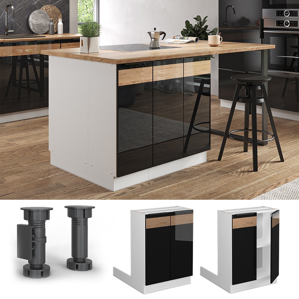 Vicco Regalinselunterschrank Küchenschrank Küchenmöbel Fame-Line Weiß Schwarz Eiche 60 cm modern Hochglanz