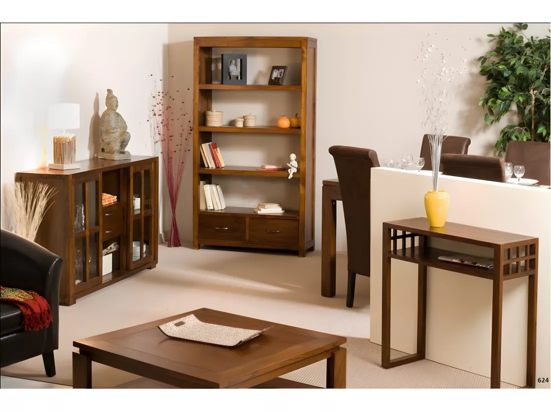 EDEN - Console marron rectangulaire 1 étagère bois Mindi