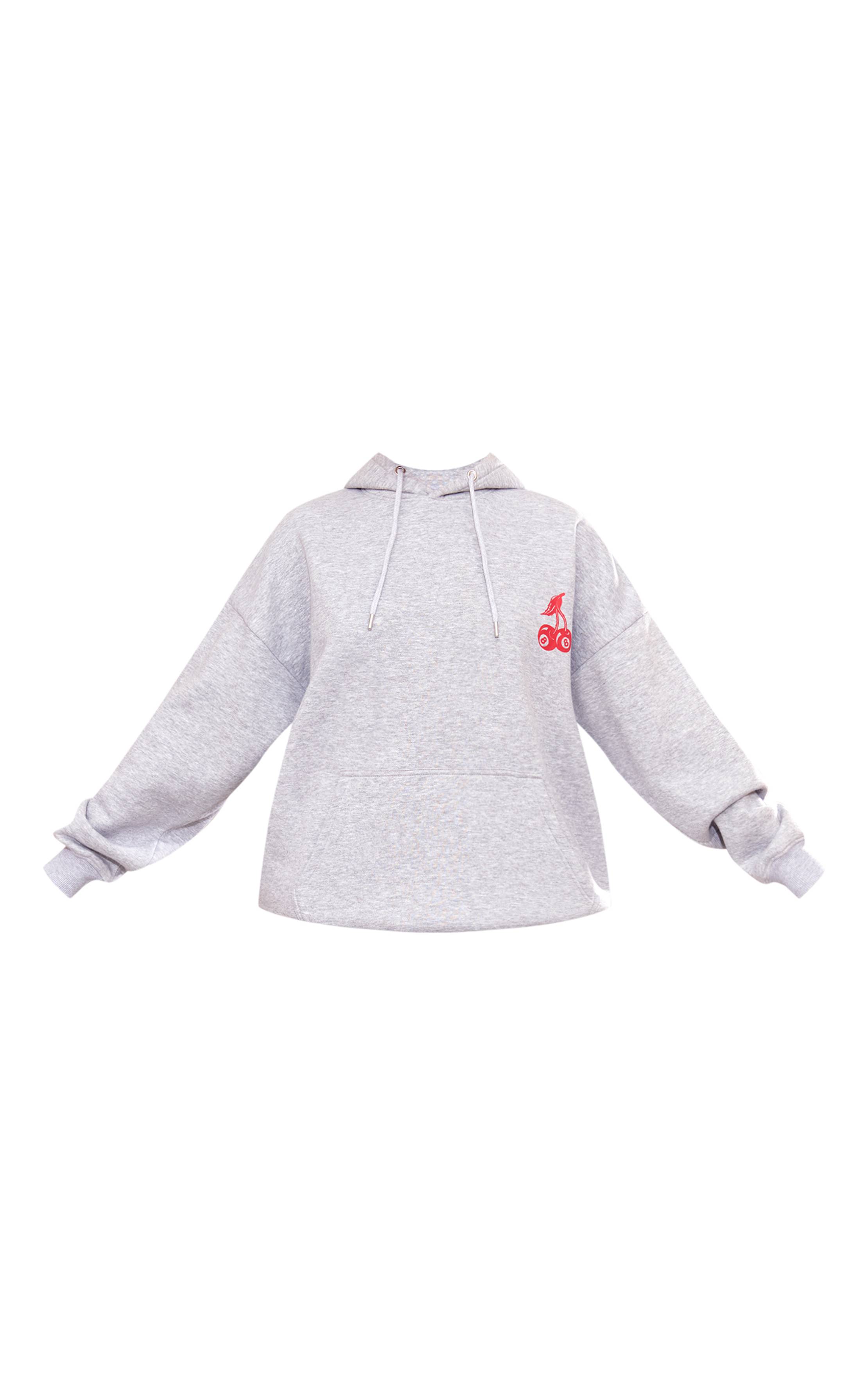 Gris Chiné Sweat À Casynthétiqueche Oversize Imprimé Cerises