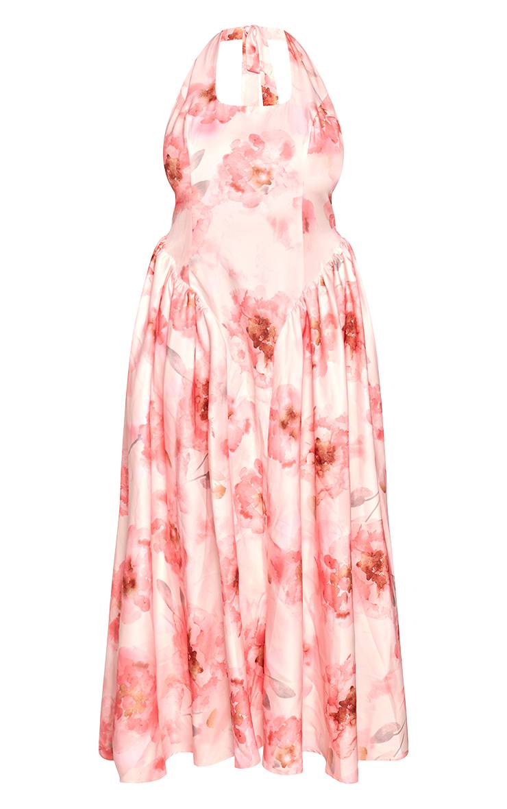 Rose Robe Maxi Grande Taille À Encolure Carrée Et Imprimé Fleuri