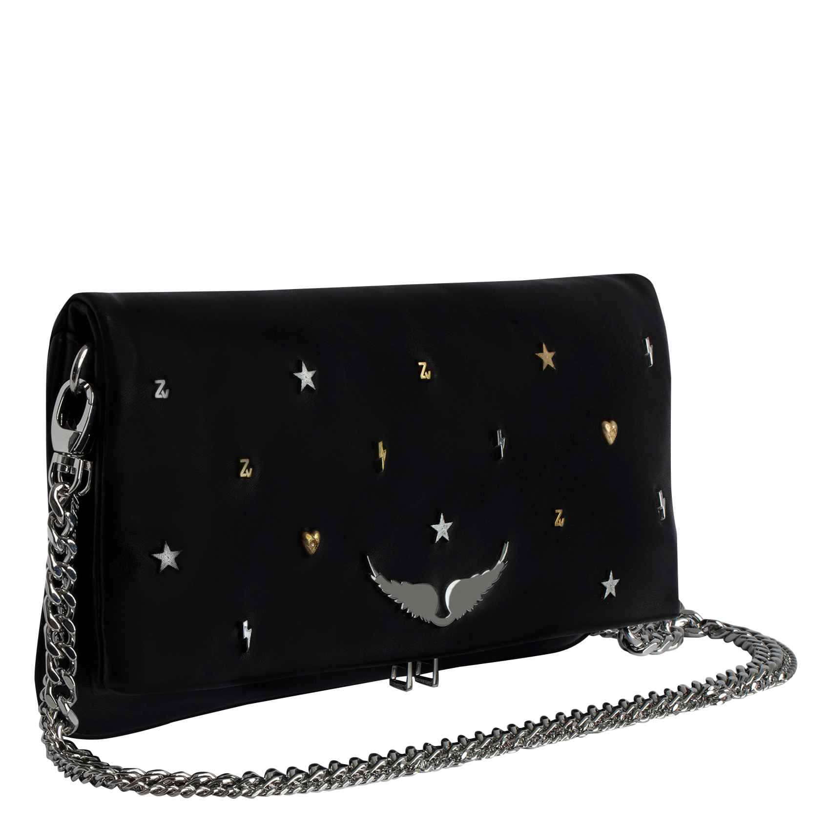 ROCK - Pochette en cuir avec charms| Noir