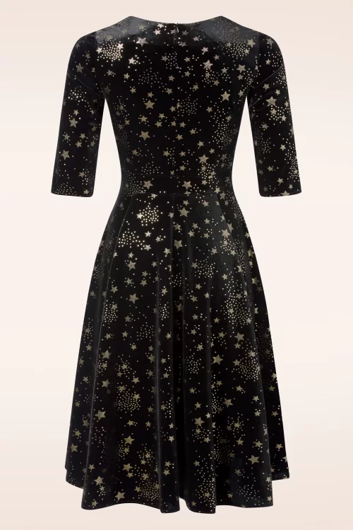 Topvintage Boutique Collection Topvintage exclusive ~ Eliane Velvet Stars swing jurk in zwart