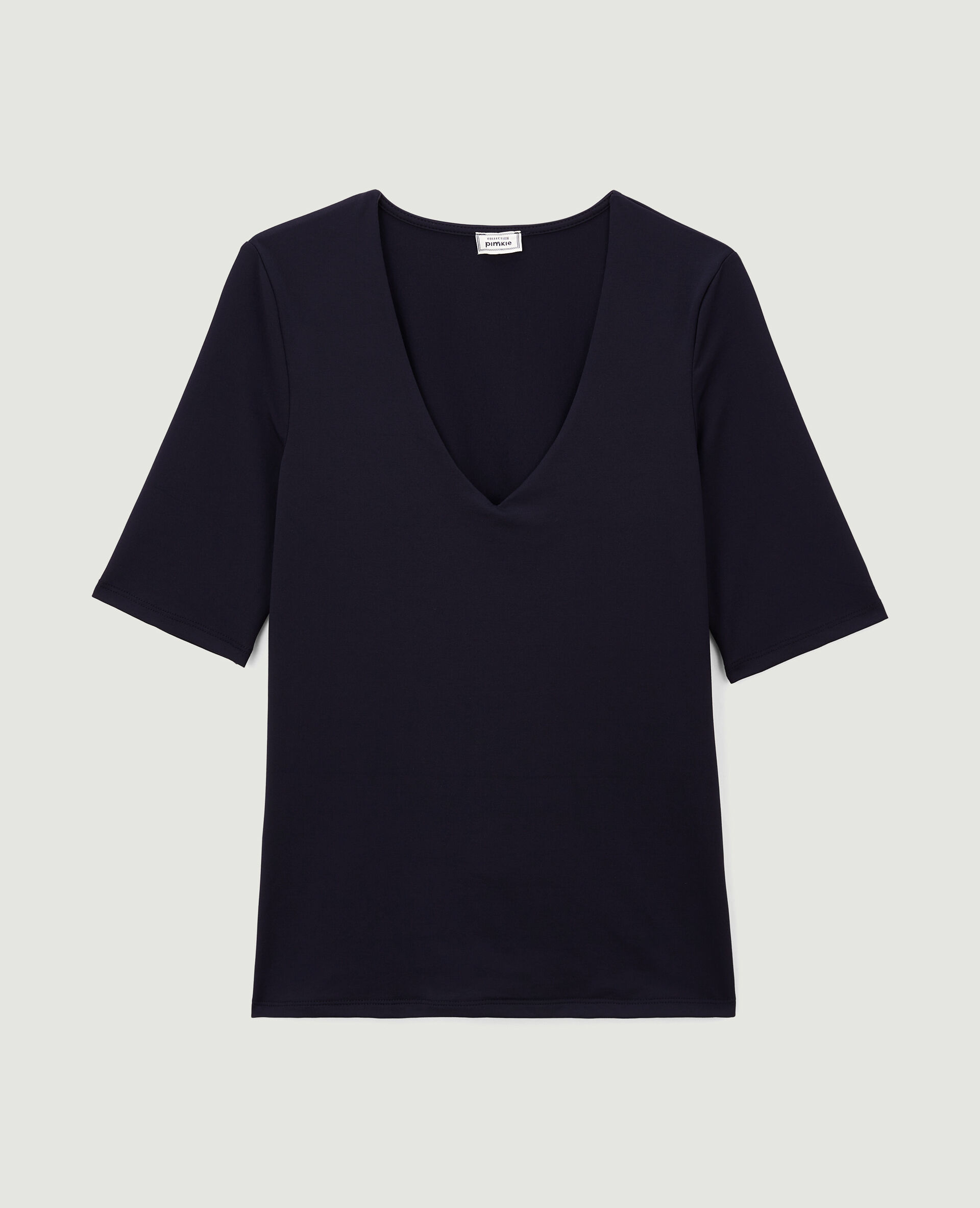 Top col V en maille - Noir