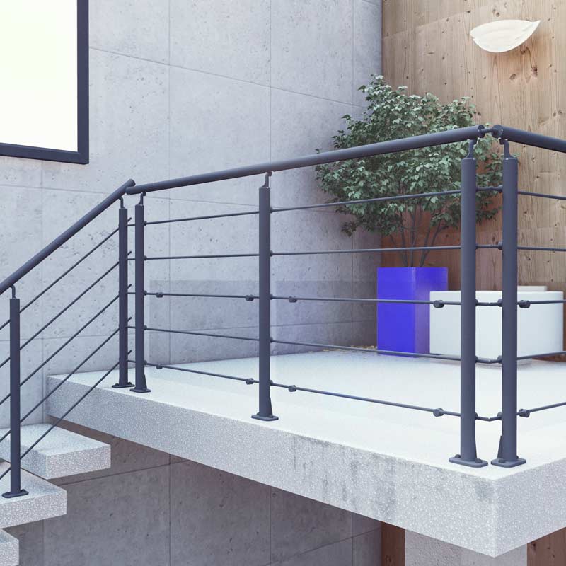 OPALU - 2m aluminium leuningset, klaar voor montage - zwart, zijmontage