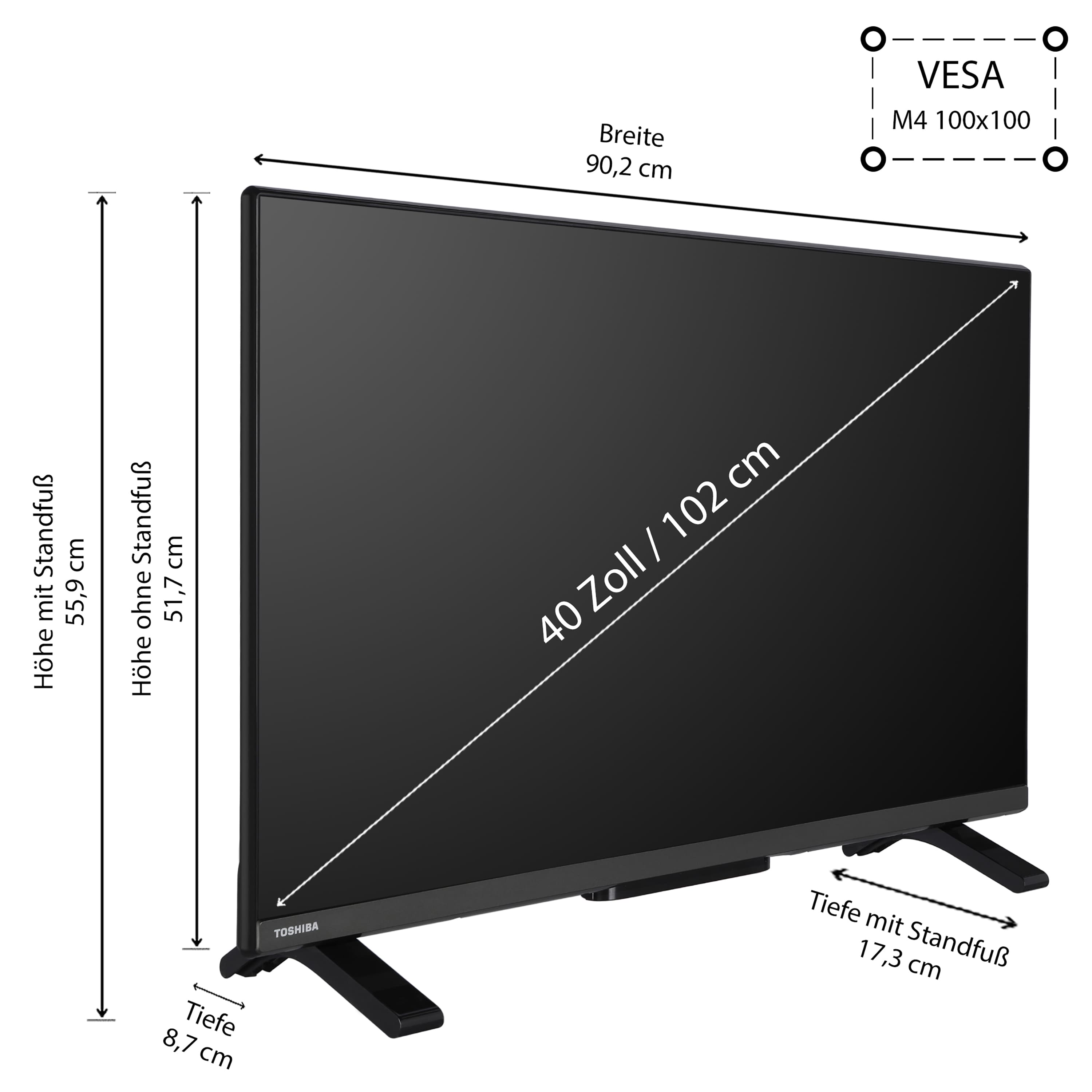 Toshiba 40LV2E63DA 40 Zoll Fernseher / VIDAA Smart TV (Full HD, HDR, Triple-Tuner, Dolby Audio)