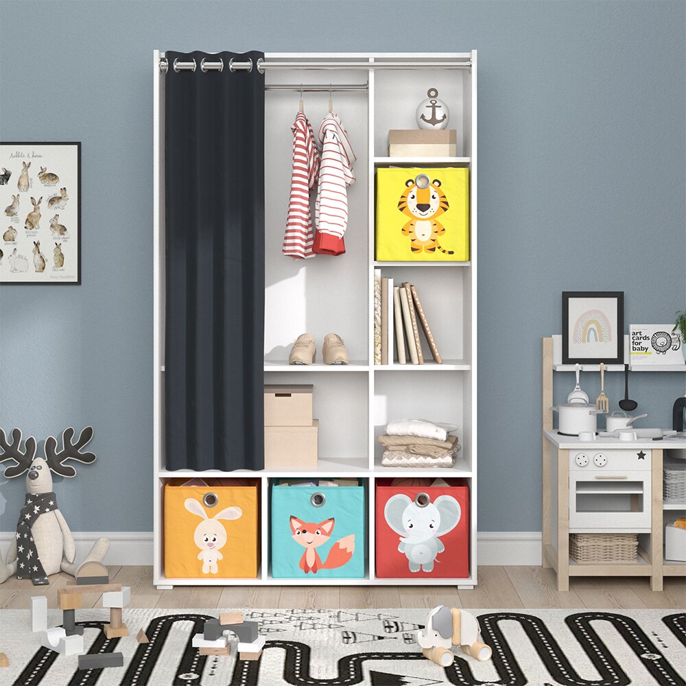 Vicco Kinderkleiderschrank Kinderzimmerschrank Kindergarderobe Luigi Weiß Faltbox 106 x 178 cm modern Schrankregal Jugendzimmerschrank Organizer Vorhang Kleiderstange Fächer Aufbewahrung Spielzeugablage