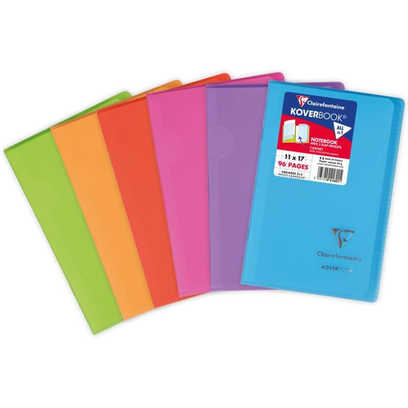 Carnet piqué Koverbook 11x17cm 96 pages petits carreaux couverture polypropylène transparent - Assortis