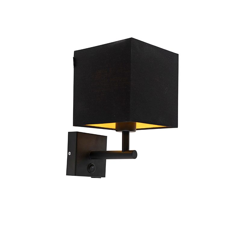 Wandlamp zwart met USB en vierkante zwarte kap - Combi 1