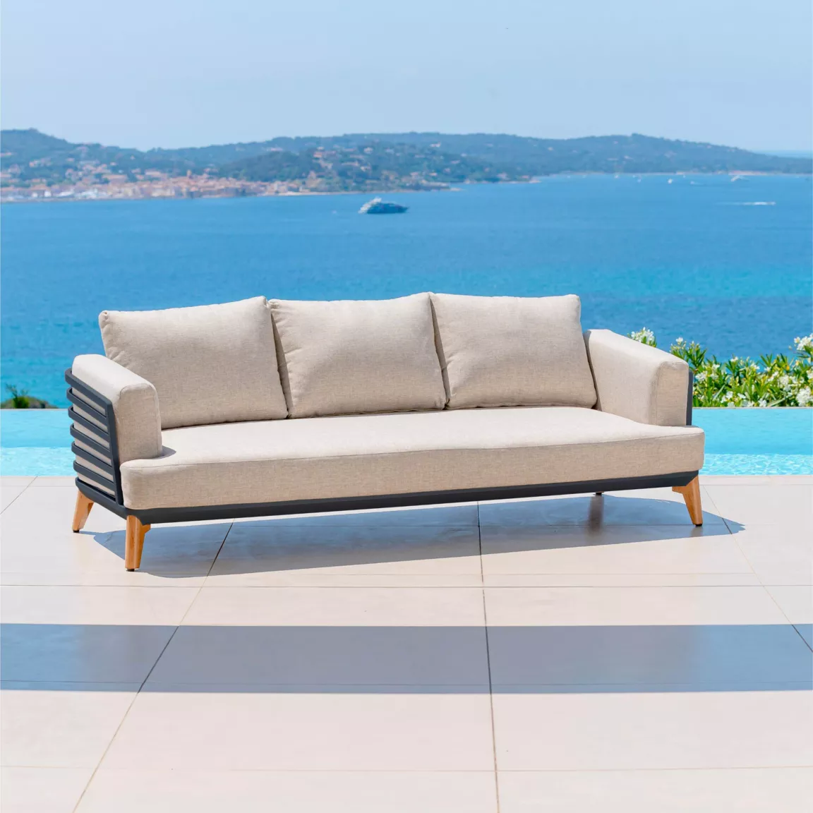 Salon de jardin aluminium 9 places 12 pcs Monte Carlo Gris anthracite et taupe