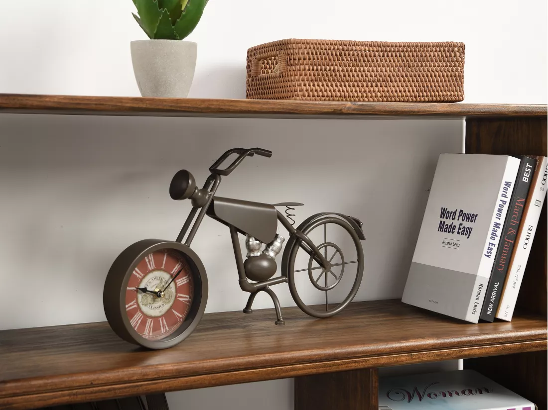 Horloge moto vintage à poser - Métal - L. 51 x P. 8.5 x H. 26 cm - Marron - SAVANNAH