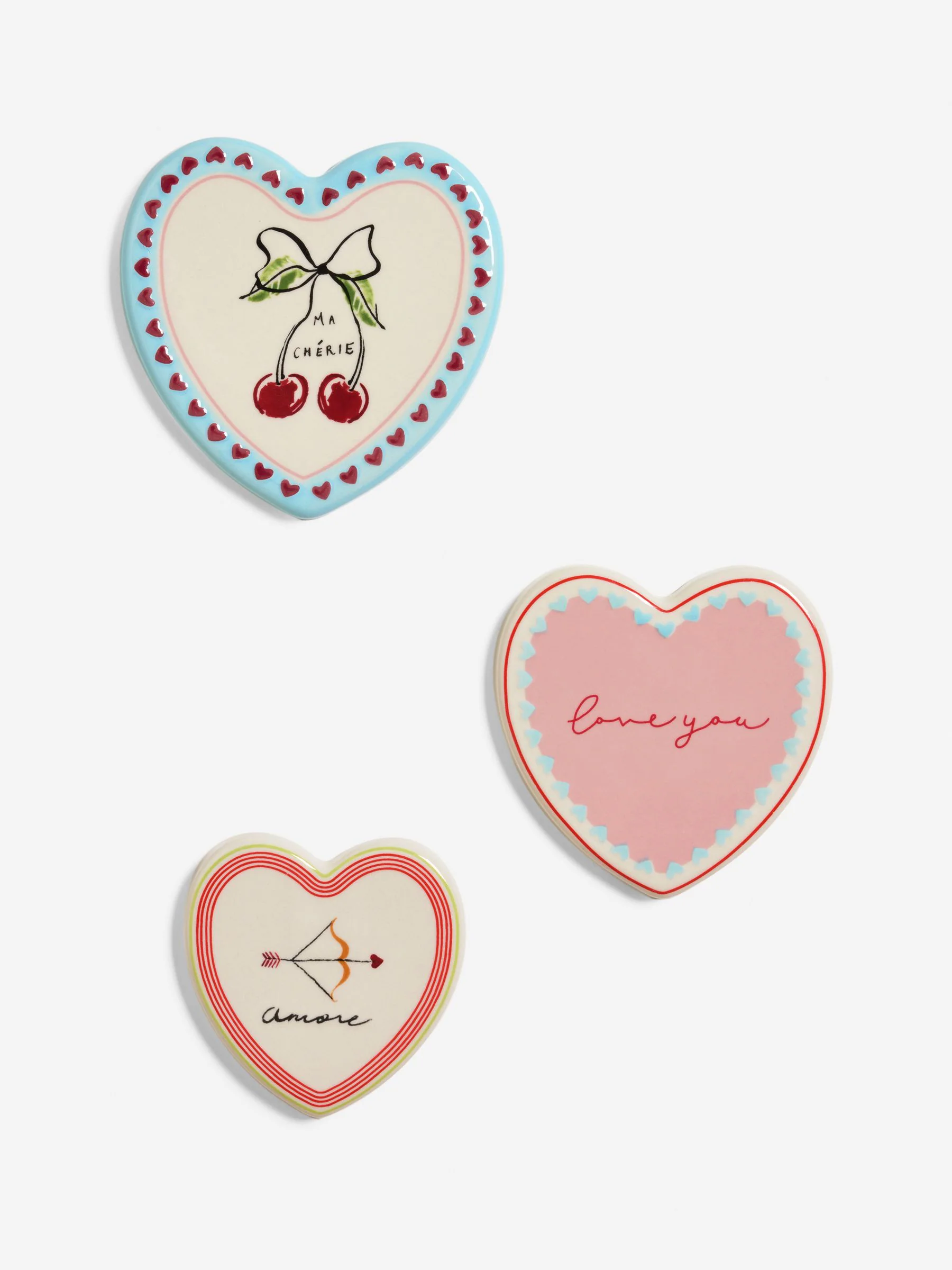 Set of 3 Ceramic Bright Love Heart Wall Arts