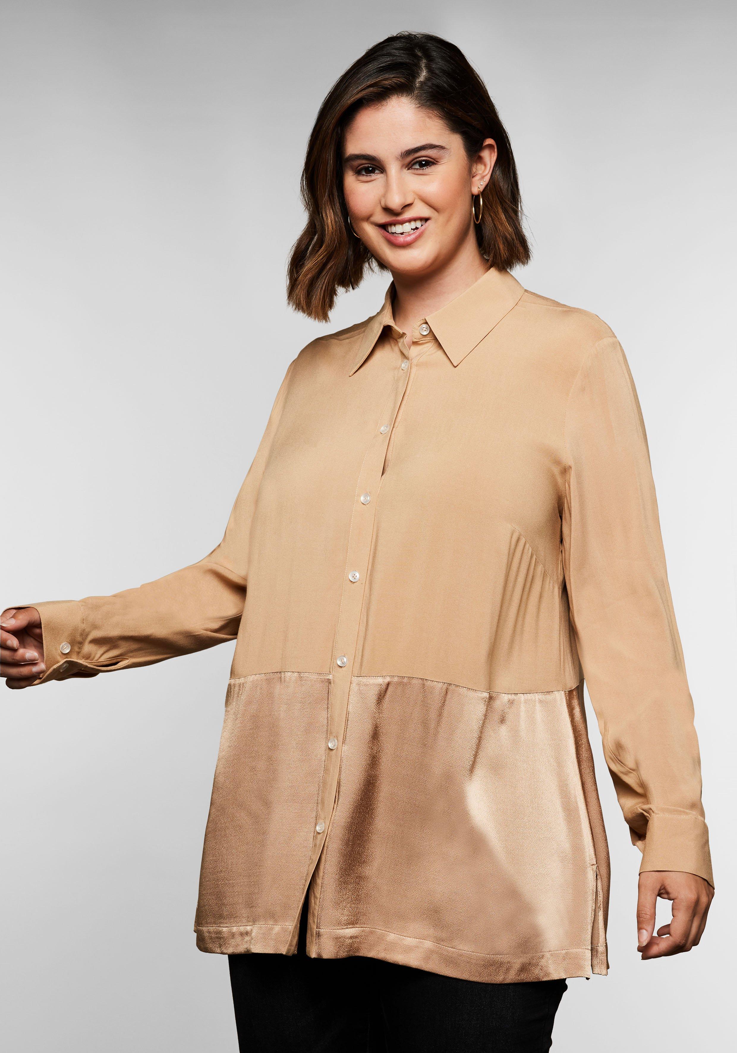 Longbluse im Materialmix, in A-Linie