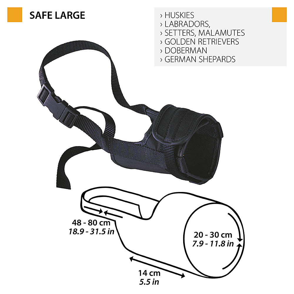 Ferplast muselière pour chiens de taille grande safe large anti-morsures, nylon robuste, partie antérieure ouverte, rembourrage