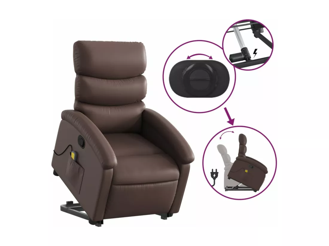 Fauteuil inclinable massant Marron Similicuir