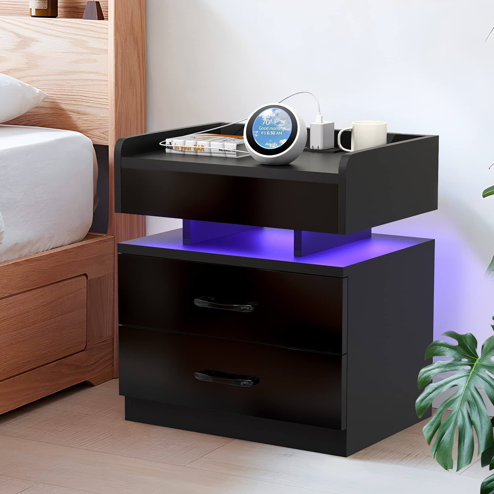 Lvhecforhm Nachttisch mit Ladestation, 16 Farben, LED, verstellbar, Na