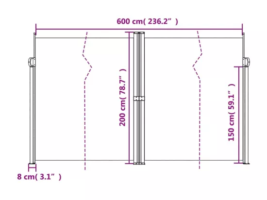 Auvent latéral rétractable beige 200x600 cm
