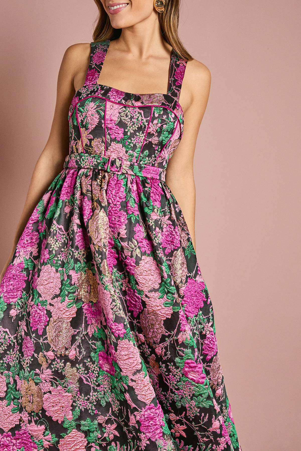 Coast Robe Midi Jacquard à Bustier Corset et Jupe Ample