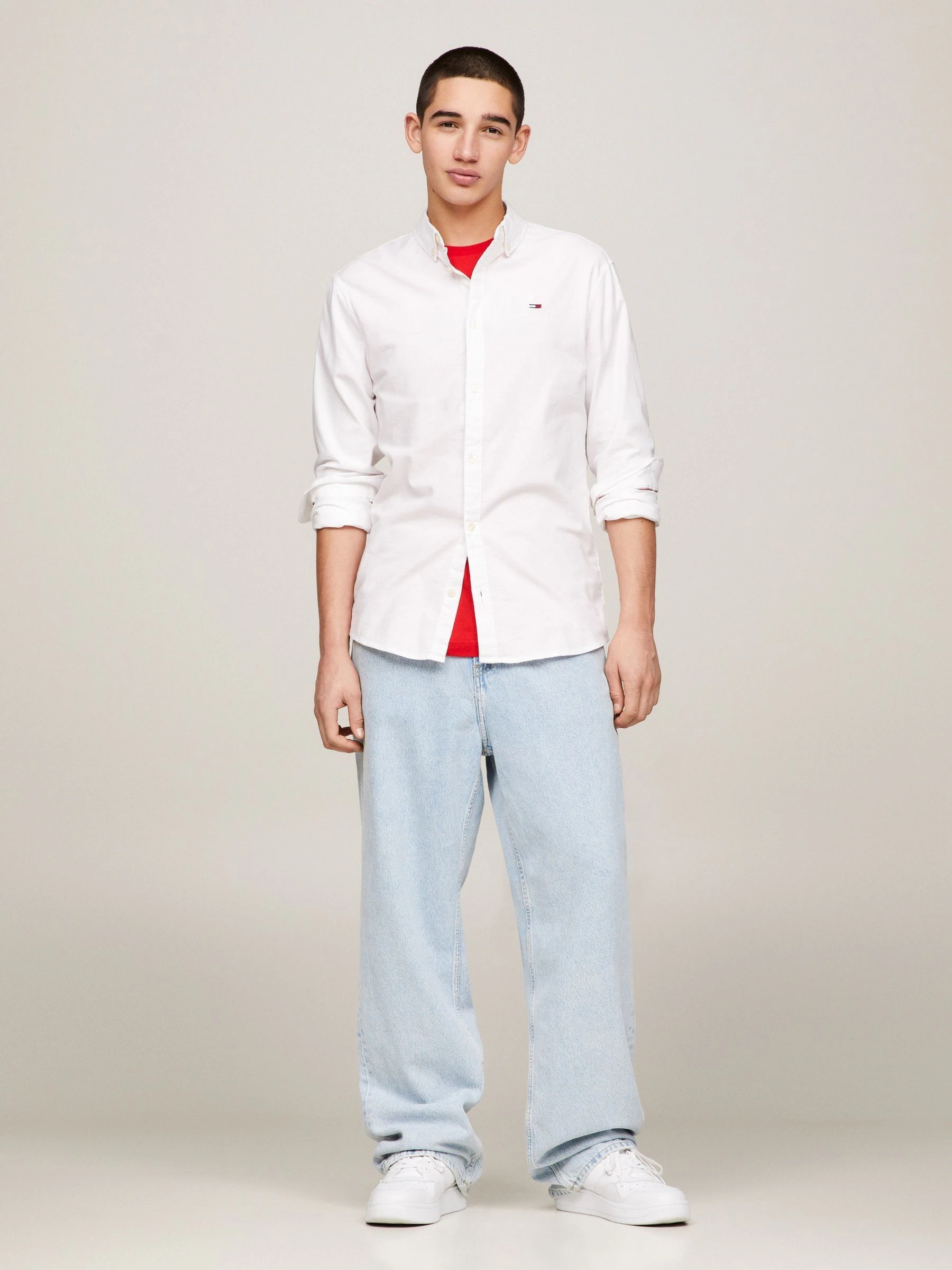 Wit - Tommy Jeans Slim Stretch Oxford Shirt