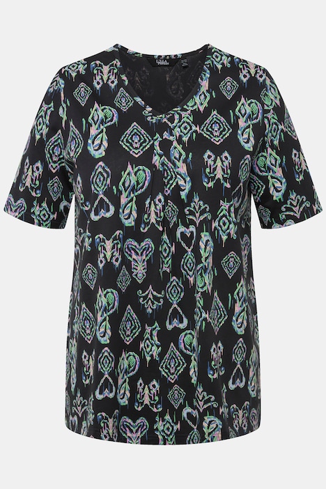 T-Shirt, Zierfalten, A-Linie, V-Ausschnitt, Halbarm