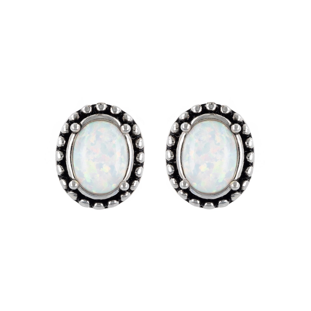 Boucles d'oreille argent rhodié opale blanche d'imitation forme ovale