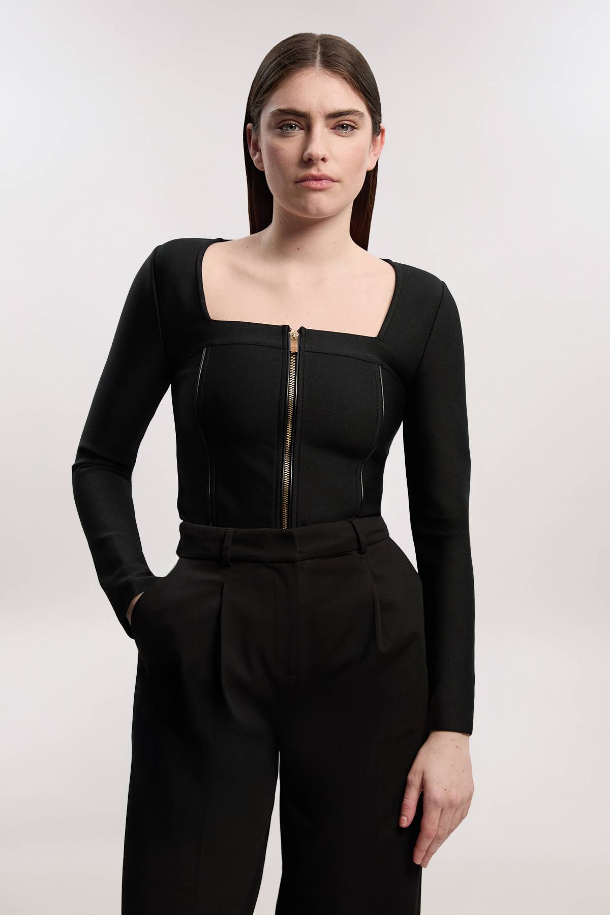 KarenMillen Haut en Maille Bandage à Fermeture Éclair avec Détails Bordés SYNTHÉTIQUE