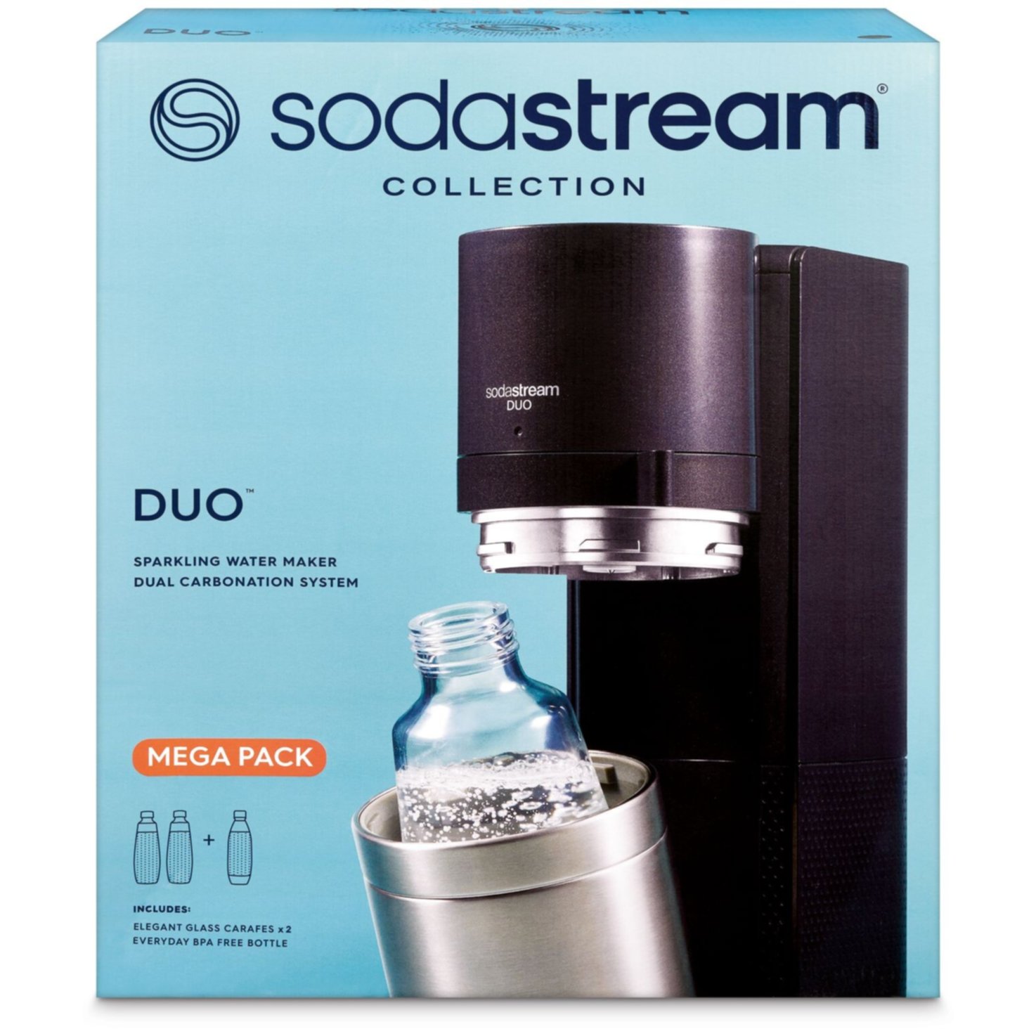 SodaStream DUO Mega Pack schwarz inklusive 2x Glasflaschen, 1x Plastikflasche und 1 Zylinder