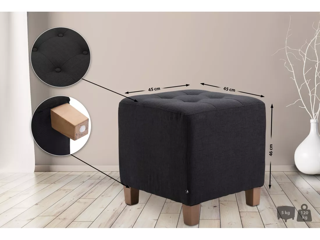 Tabouret - Tissu & Bois - Noir - Pharao