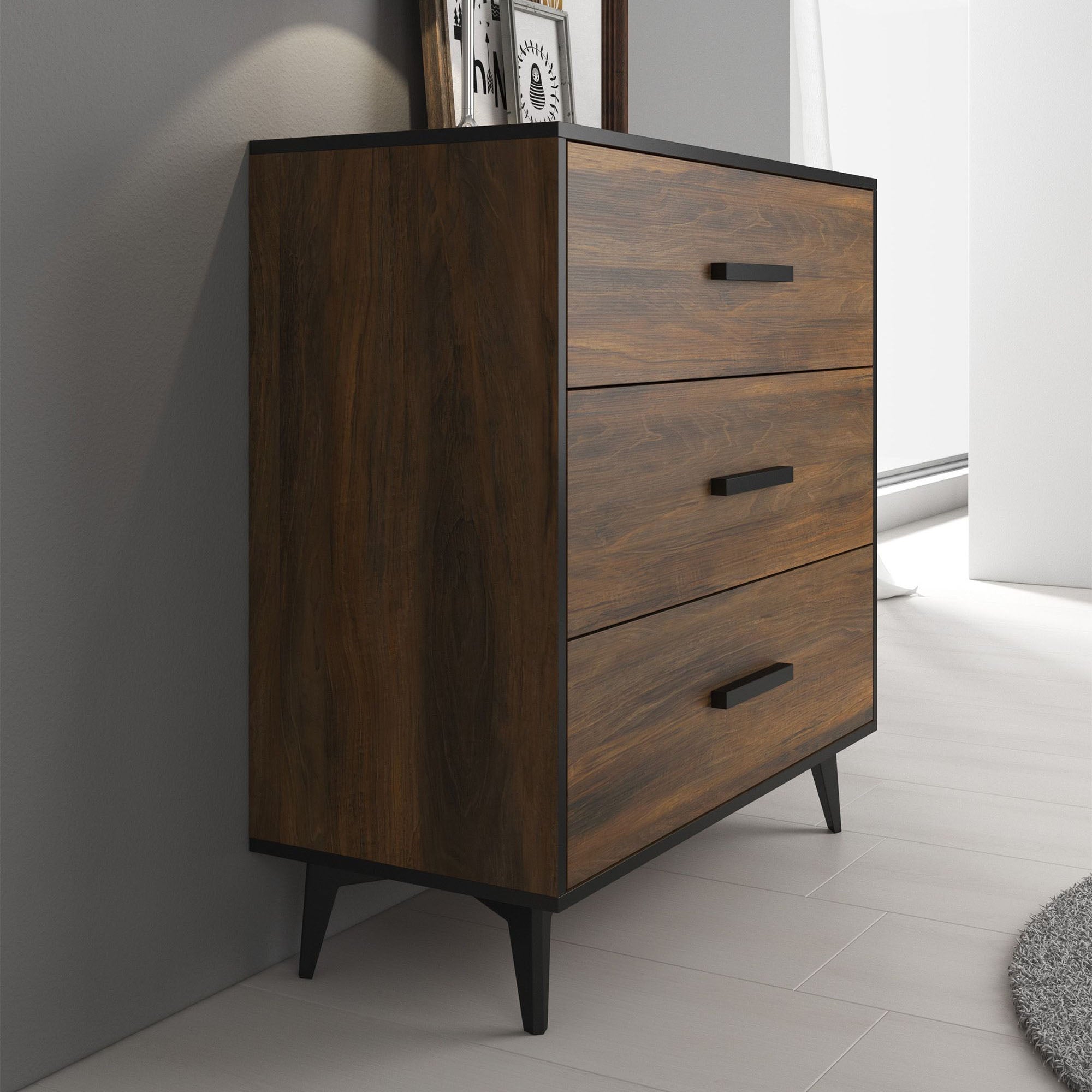 Frey - Ladekast - Donker eiken/zwart - 91x40x95 cm