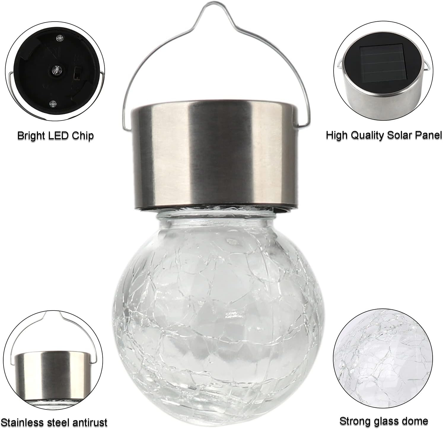 (Ø6x9cm) LED Solar Glas Glühbirne Hänge Lampe Outdoor Deko Gartenleuchte IP55 - Kaltweiss