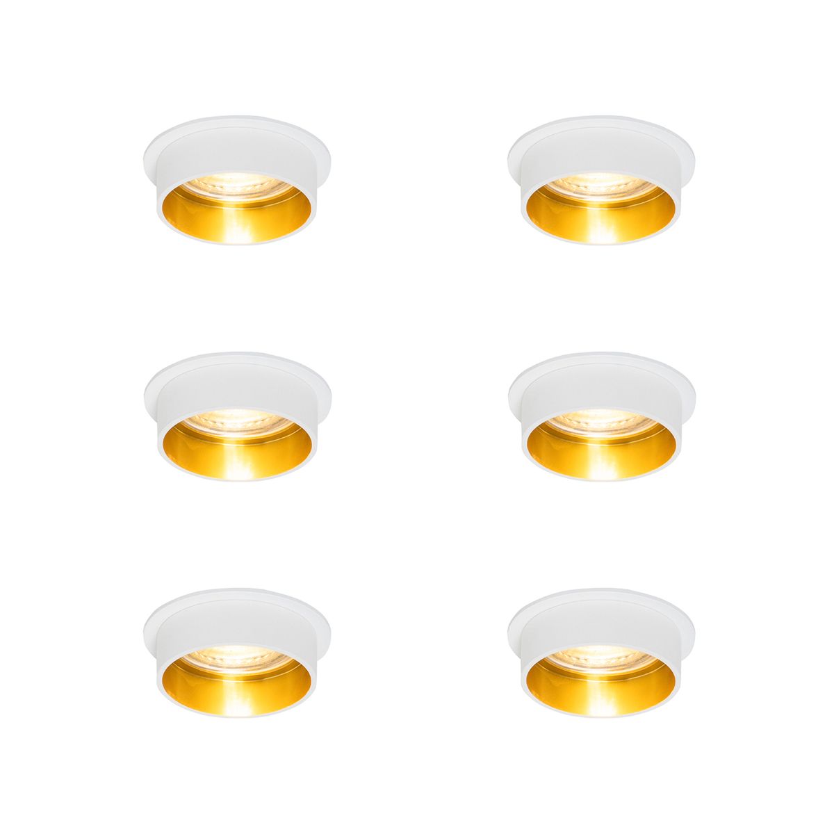 Set van 6 Moderne inbouwspot wit met gouden binnenkant - Insta