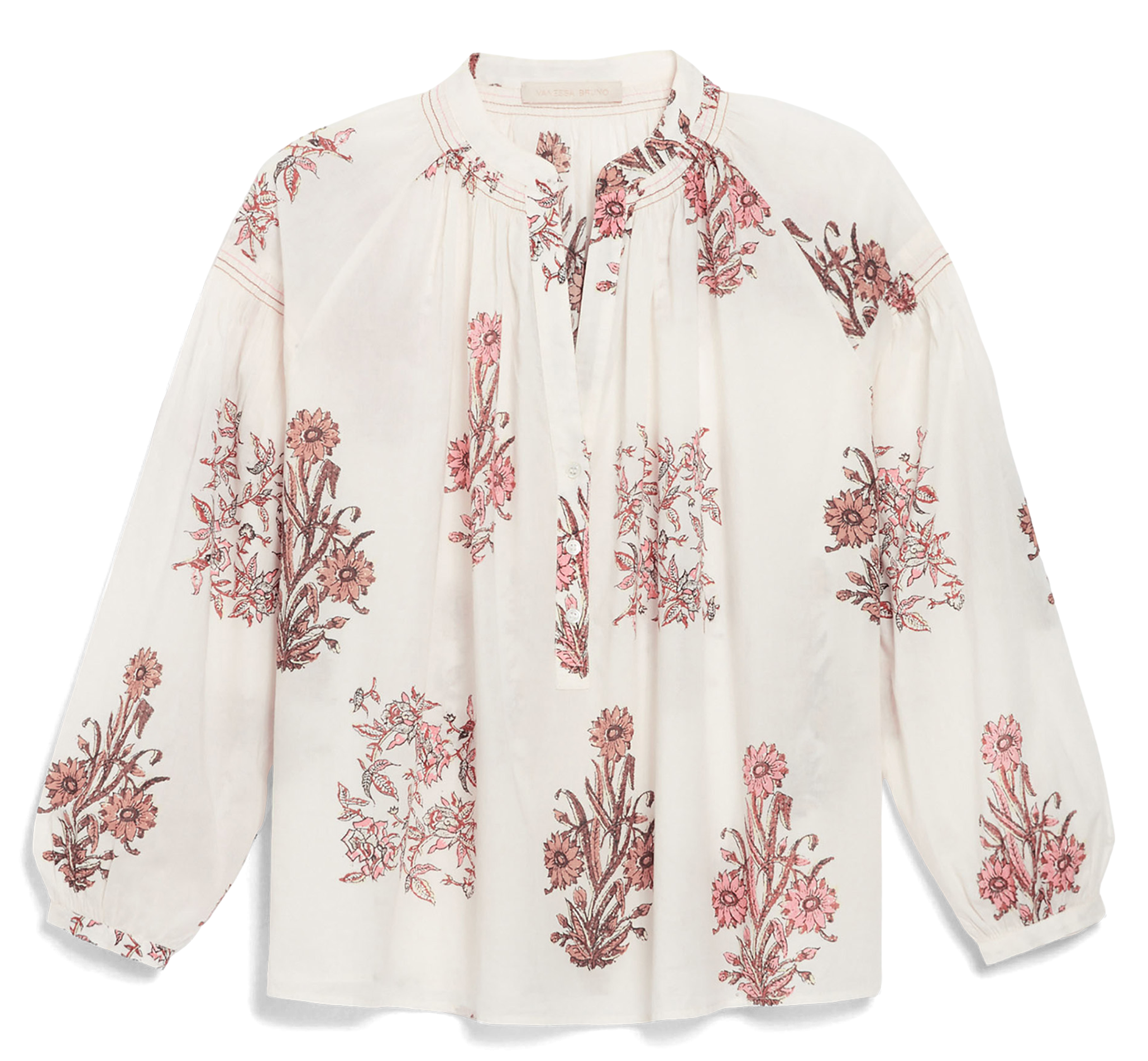 NIPOA - Blouse col V droite en coton imprimé | Blanc
