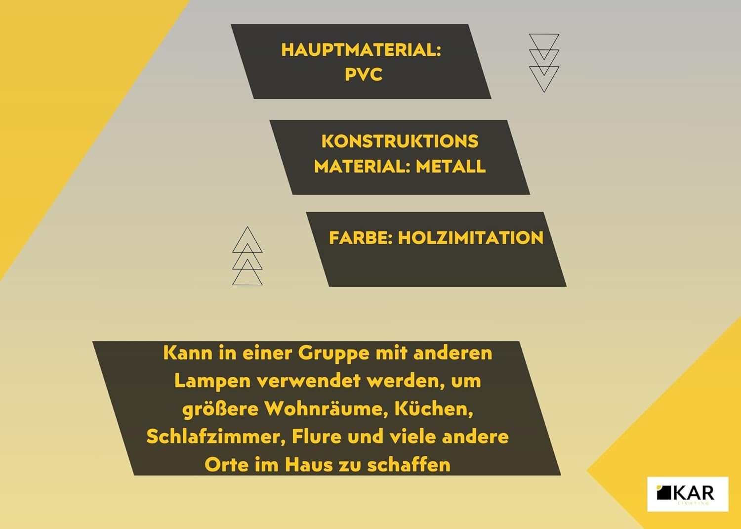Pendelleuchte 3-flammig aus schwarzem Metall mit Holzoptik-Details (PVC), höhenverstellbar | E27 Fassung | LED geeignet | Hängelampe für Wohn-, Esszimmer, Küche, Büro