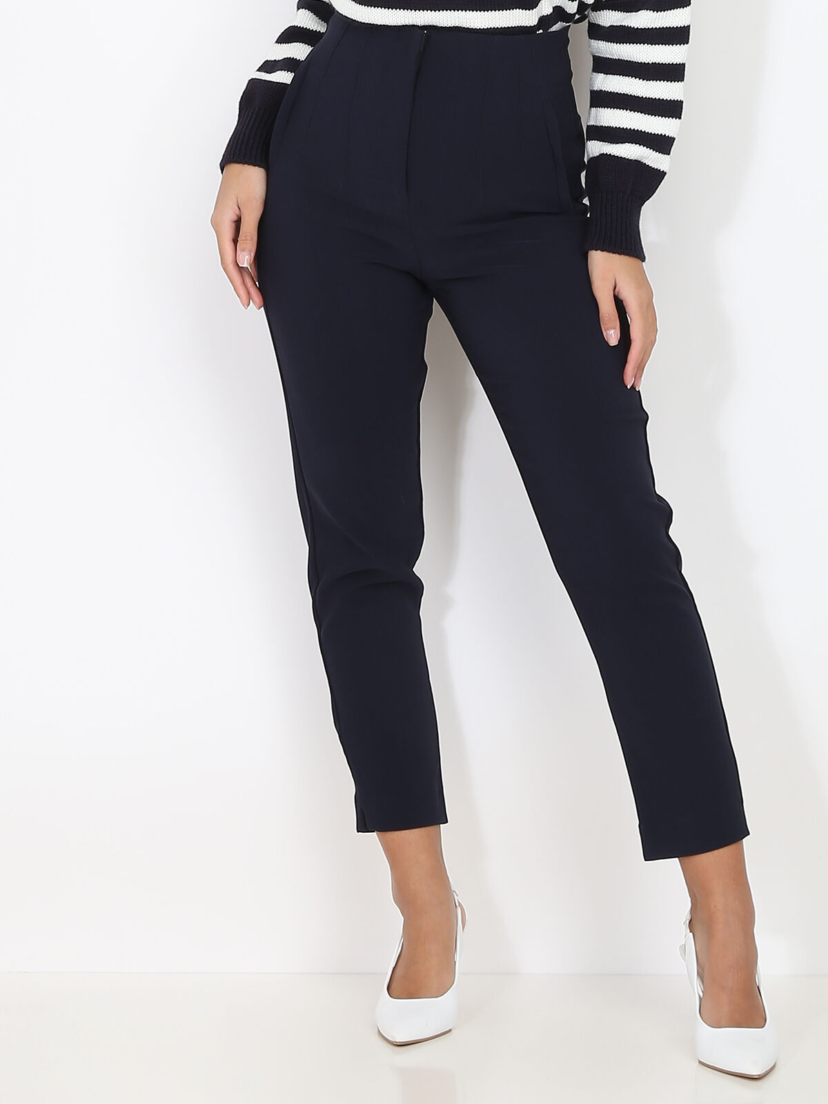 Pantalon droit taille haute- Bleu marine