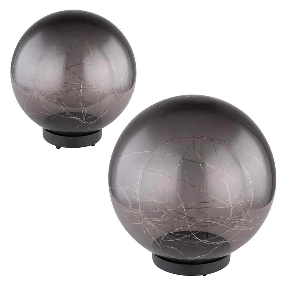 2er Set LED Solarlampen, Kugel-Design, Erdspieß, rauchfarben