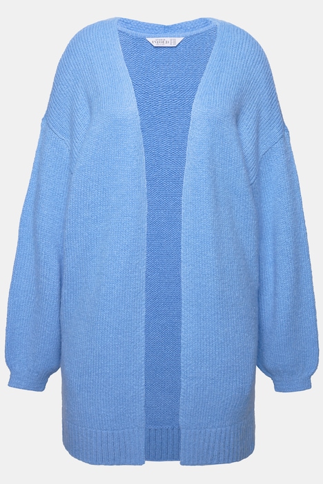 Long-Strickjacke, oversized, offene Form, Langarm