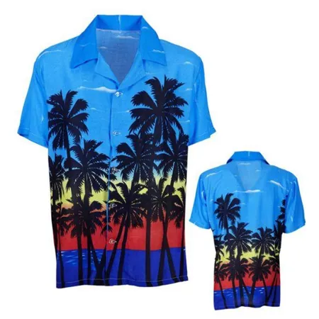 Widmann Kostüm Hawaiihemd mit Palmen, blau, XL