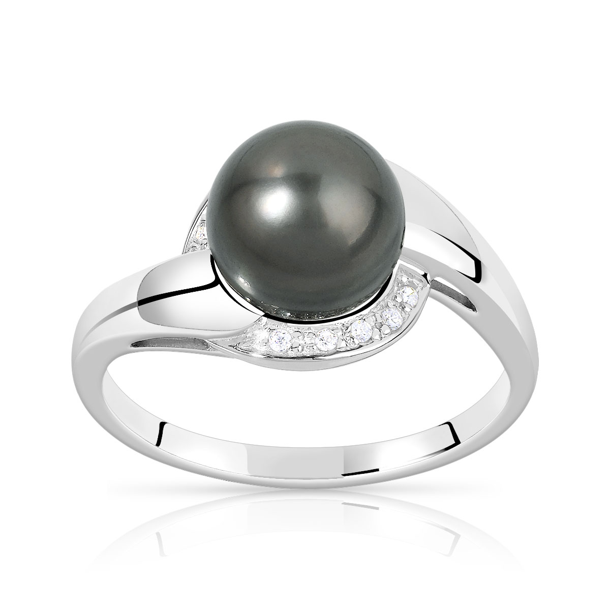 Bague argent 925 perle de culture de Tahiti et zirconias