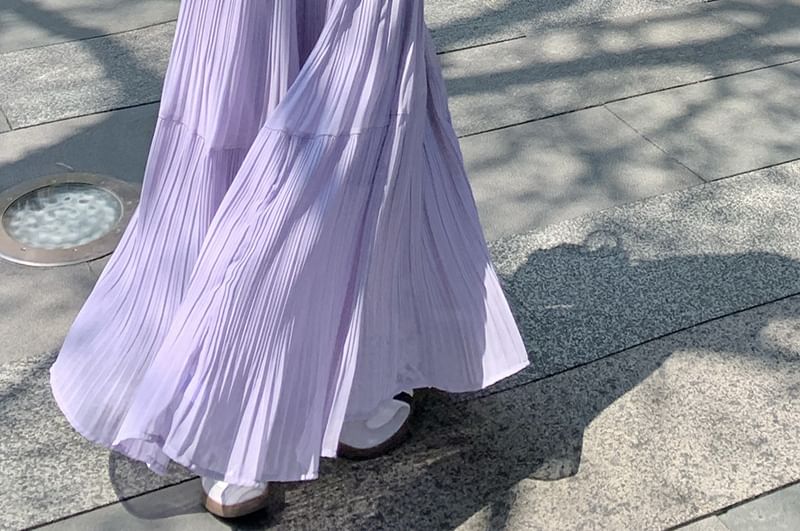 OUREA - Elastische taille, effen geplooide maxi-A-lijn rok