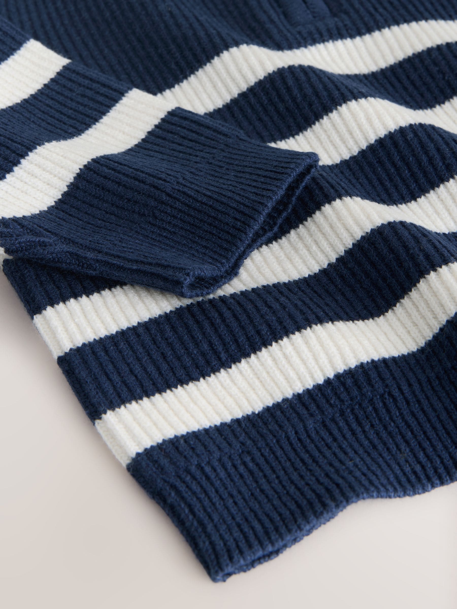 Marineblauw/Ecru Strepen - Gebreide trui met kwartrits (3mnd-7jr)