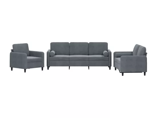Ensemble de canapés 3 pcs avec coussins gris foncé velours
